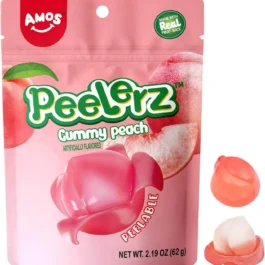 Amos Peelerz Gummy Peach Peeling Candy, Peelable Fruit Snacks, Resealable 6oz Bag